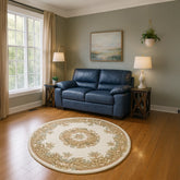 Royal Cream and Beige Round & Half - Moon Traditional Wool Rugs - Pendle Village Furniture